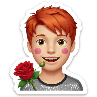 red glitter naughty-looking boy with a rose in his mouth sticker