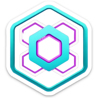 futuristic minimalistic glowing hexagon icon, neon purple and cyan glow, dark background, tech modern symbol, 1:1 aspect ratio, no face sticker