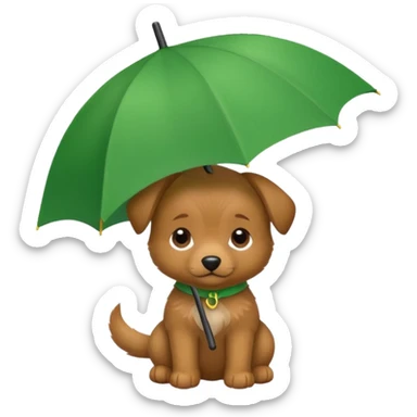 baby dog hold small green umbrella sticker