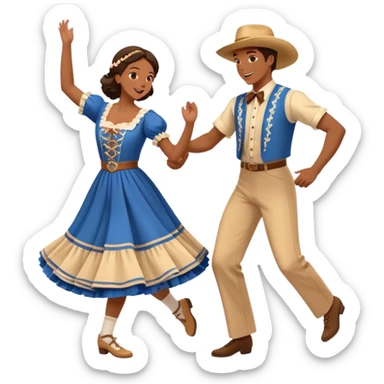 Cinematic Realistic scene of two square dancers in traditional American folk costumes, captured in joyful, coordinated motion with vibrant, rustic lighting that highlights their cultural heritage sticker