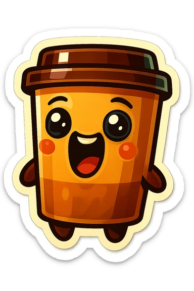 Tall coffee cup, laughing dramatically at self sticker