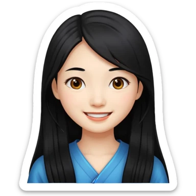 chinese girl with long hair, smiling sticker