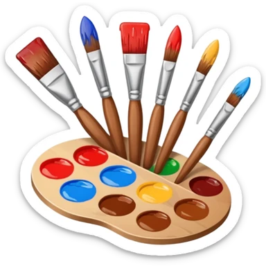 STICKER PINCEAUX ROUGE ET BRUN AVEC PALETTE DE PEINTURE ET TACHE DE PEINTURE sticker