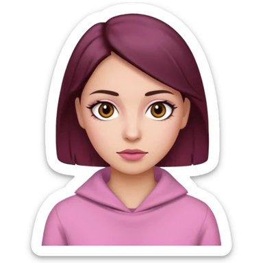 Woman with pink all skin, white background, dark brown hair and hazel eyes and brown eyebrows sticker