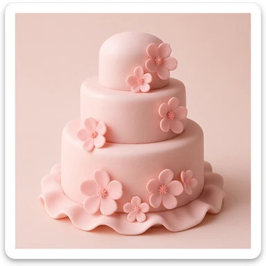 wedding cake with pink fondant flowers and a light pink background sticker