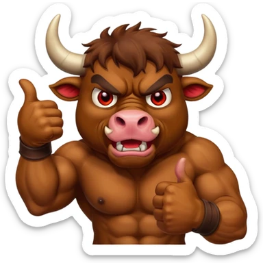 Angry bull emoji showing thumbs up (Like) sticker