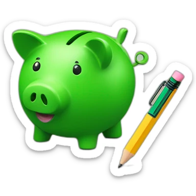 green piggybank holding a pencil sticker