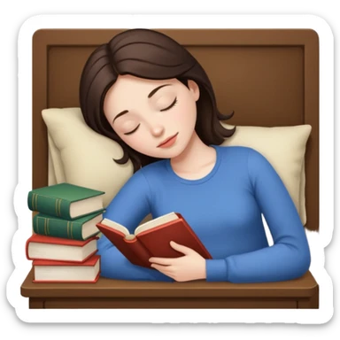 Brunette sleeping with books  sticker