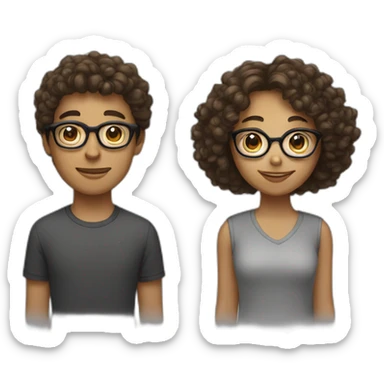 A straight haired girl with a curly haired guy with specs sticker