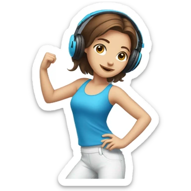 Girl with brown hair and blue eyes dancing with headphones sticker