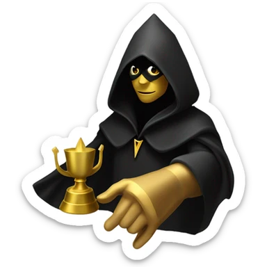 illuminati shadow figure standing in black cloak with gold pyramid on chest sticker