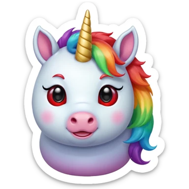 Small chubby unicorn in colour jade, black and red eyes, faring rainbow sticker