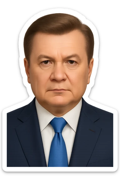Make the face much more realistic and closely resemble Viktor Yanukovych, while keeping the iPhone emoji style, with no background. Preserve the distinctive features and colors of the iPhone emoji style but enhance realism and likeness to Viktor Yanukovych. sticker