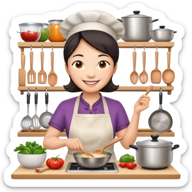 asian mom is cooking in the kitchen sticker