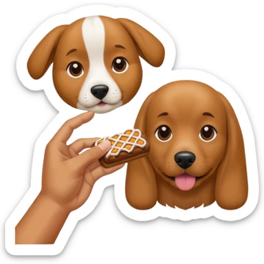 trainer hand holding a treat in front of a dog sticker