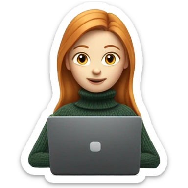 ginger girl with long hair in turtle neck sweater working on a laptop sticker