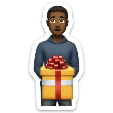 Guy with wrapped present at waist level  sticker