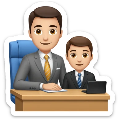 un recruteur à son bureau en face d'un candidat tourné de 3/4 sticker