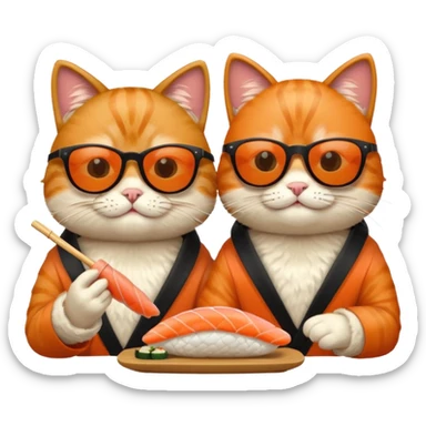 two cool cats wearing sunglasses eating sushi sticker