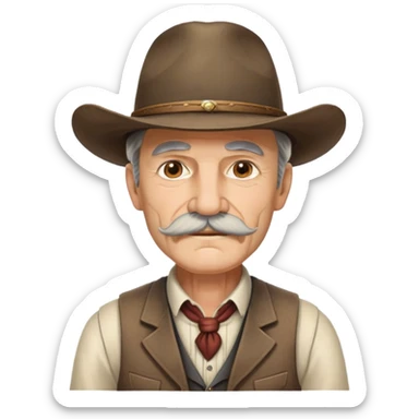 Dutch van der Linde from Red Dead Redemption, older man with mustache wearing a suit vest and wide-brimmed hat, western outlaw leader sticker