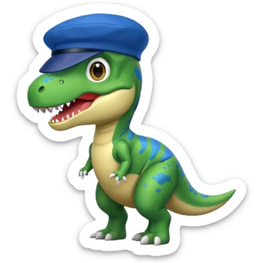 Let’s do a cute green T Rex dinosaur with a blue beret hat French  sticker