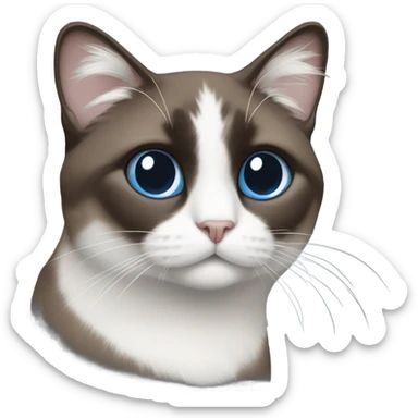 Snowshoe cat with small white patch by nose, dark face and blue eyes and darker body sticker