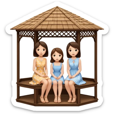 Two brunette women sitting inside a large white gazebo sticker