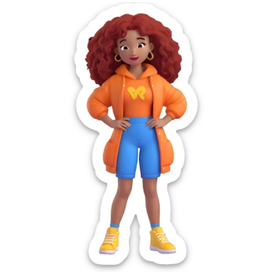 SZA as a 3D Disney/Pixar-style character, digital illustration, cartoon-style portrait, wearing a stylish outfit, playful pose, bright and cheerful atmosphere sticker