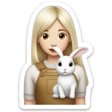 white rabbit with a little girl with black bangs sticker