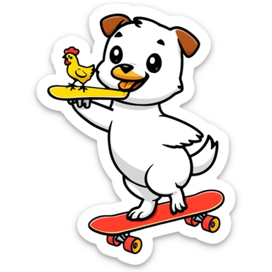 dog riding skateboard eating chicken wing sticker