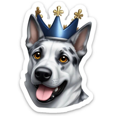A malinois dark blue merle color with a crown on his head sticker