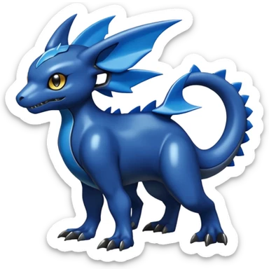 Dusky Glossy Oil-Sheen Blackened Blue Pokémon-Fakémon-Digimon-Creature, (full body) sticker