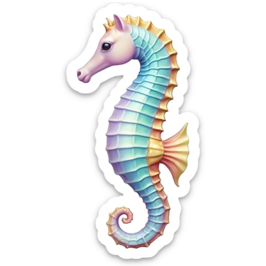 Cinematic Realistic Noble Sea Horse Portrait Emoji, Poised and graceful, with a slender, curved body and an elegantly arched neck adorned with finely detailed, shimmering scales in soft pastel hues, and gentle, focused eyes, rendered with lifelike texture and natural light; high shine, intelligent and serene, styled with an air of oceanic elegance, focused and attentive, soft glowing outline, capturing the essence of a watchful and confident sea horse that appears to drift out of the screen with effortless grace! sticker