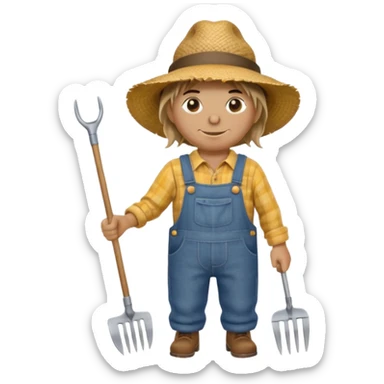 Scarecrow, Dressed like a farmer with overalls, straw hat, and a rake tucked in one arm. sticker