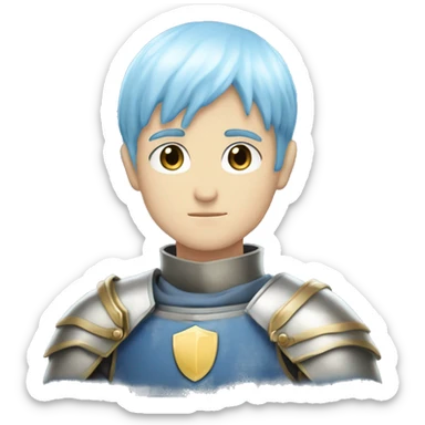 Himmel from the anime Frieren. He has blue bowl cut hair. He's white. He's a knight. He has elongated light blue eyes. His skin is white. sticker