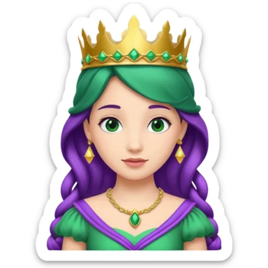 Princesses, with Gold Crown on purple braid hair, with green dress sticker