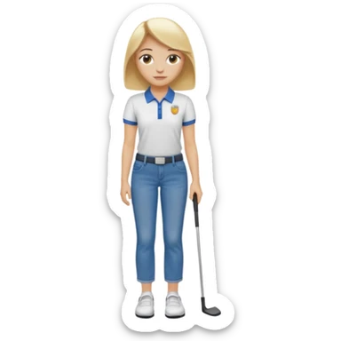 Girl with blonde hair and a golf shirt and jeans and sandals  sticker