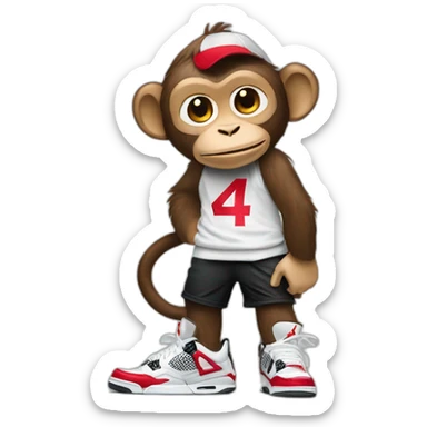 Monkey wearing Jordan 4 on its  feet with a bunch of Nike clothes sticker