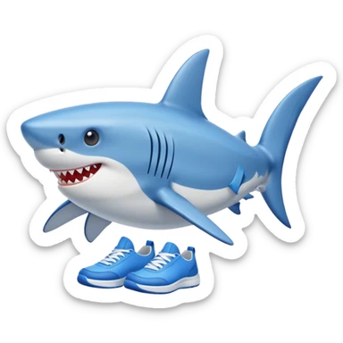 a cartoon shark with sneakers on its fins sticker
