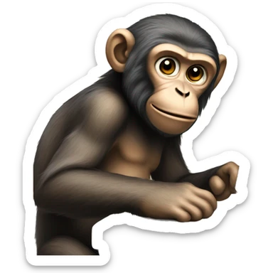 A monkey at a computer. There's a lot of money next to it. sticker