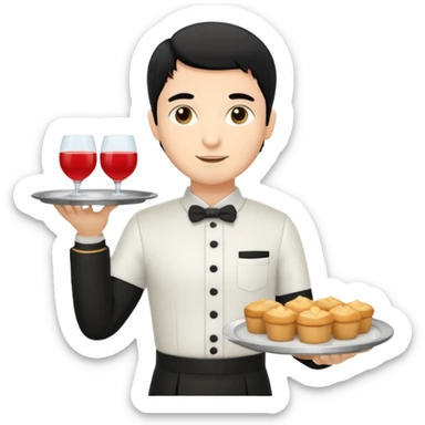 emoji man light skin and black hair, con uniforme de camarero CUERPO COMPLETO sticker