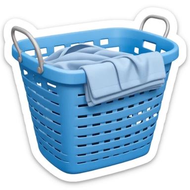 white LAUNDRY BASKET WITH FOLDED blue CLOTHES sticker