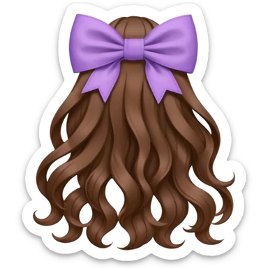 long wavy brown hair from behind with a medium lilac bow sticker