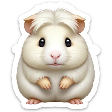 cinematic-[white guinea pig]-realistic-full-body-sitting-emoji,-tiny-paws-tucked-close,-head-tilted-dramatically,-fluffy-[solid white]-fur,-simplified-yet-realistic-focused-features,-highly-detailed,-glowing-with-an-almost-sarcastic-glow sticker