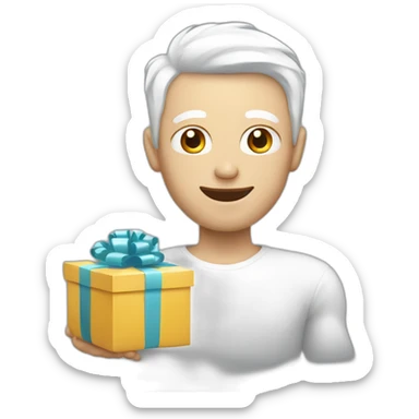 A man with white skin is giving a gift sticker