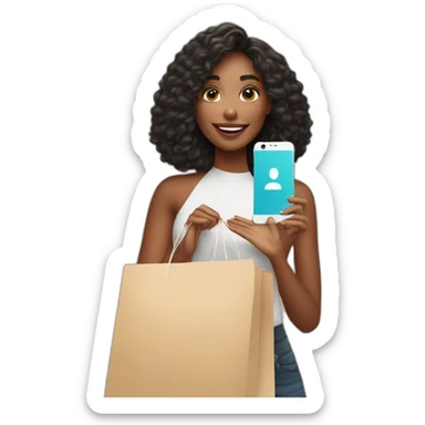 influencer taking selfie with a shopping bag sticker
