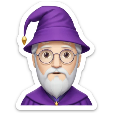 dumbledore, white hair, wear purple magic hat, glasses sticker