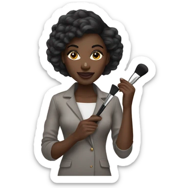 Make makeup artist holding makeup brush dark skin straight hair sticker