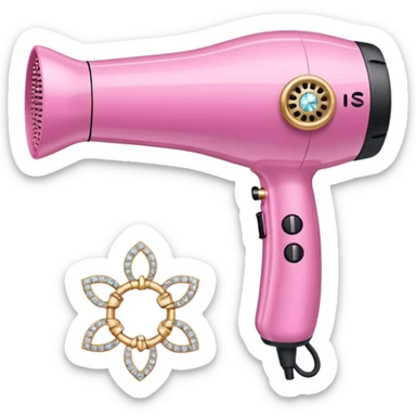 pink elegant blow dryer with diamonds and jewelry sticker
