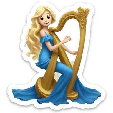 A long-haired blonde fairy in a blue dress plays the harp sticker
